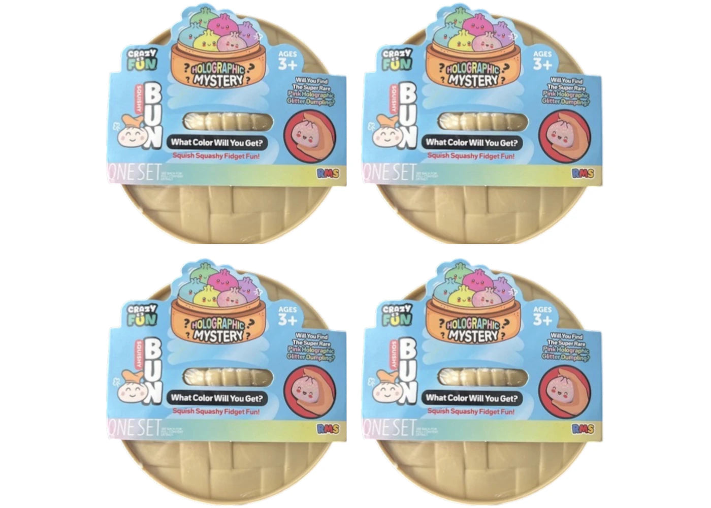 Squishy Bun Holographic Mystery Squishy "Dumpling" (Pink Holographic Glitter Chase Version) Blind Box 4x Lot -1