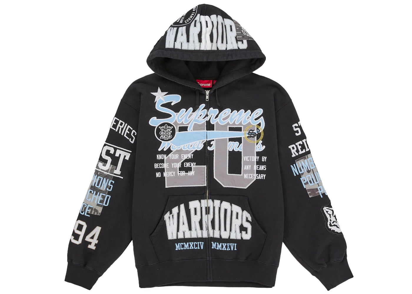 Supreme Warriors Applique Zip Up Hooded Sweatshirt Black -1