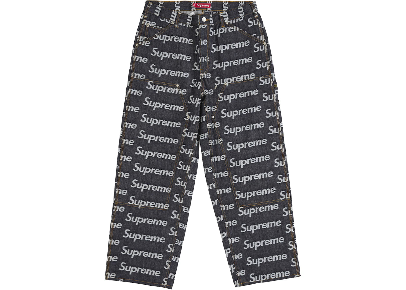 Supreme Jacquard Logos Double Knee Denim Painter Jean Rigid Indigo -1