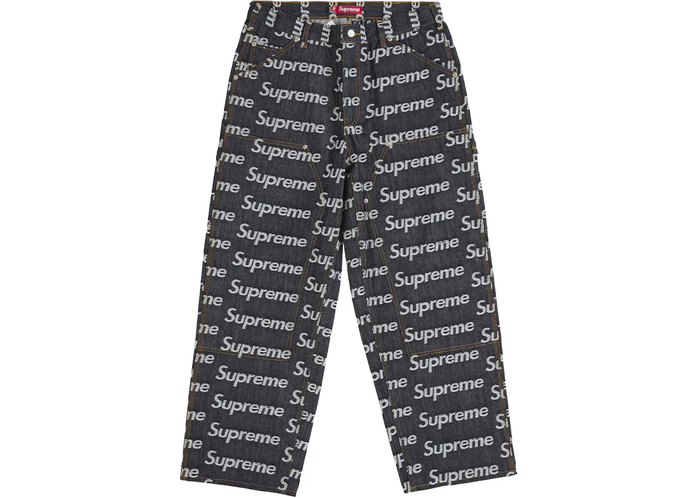 Supreme Jacquard Logos Double Knee Denim Painter Jean Rigid Indigo -1