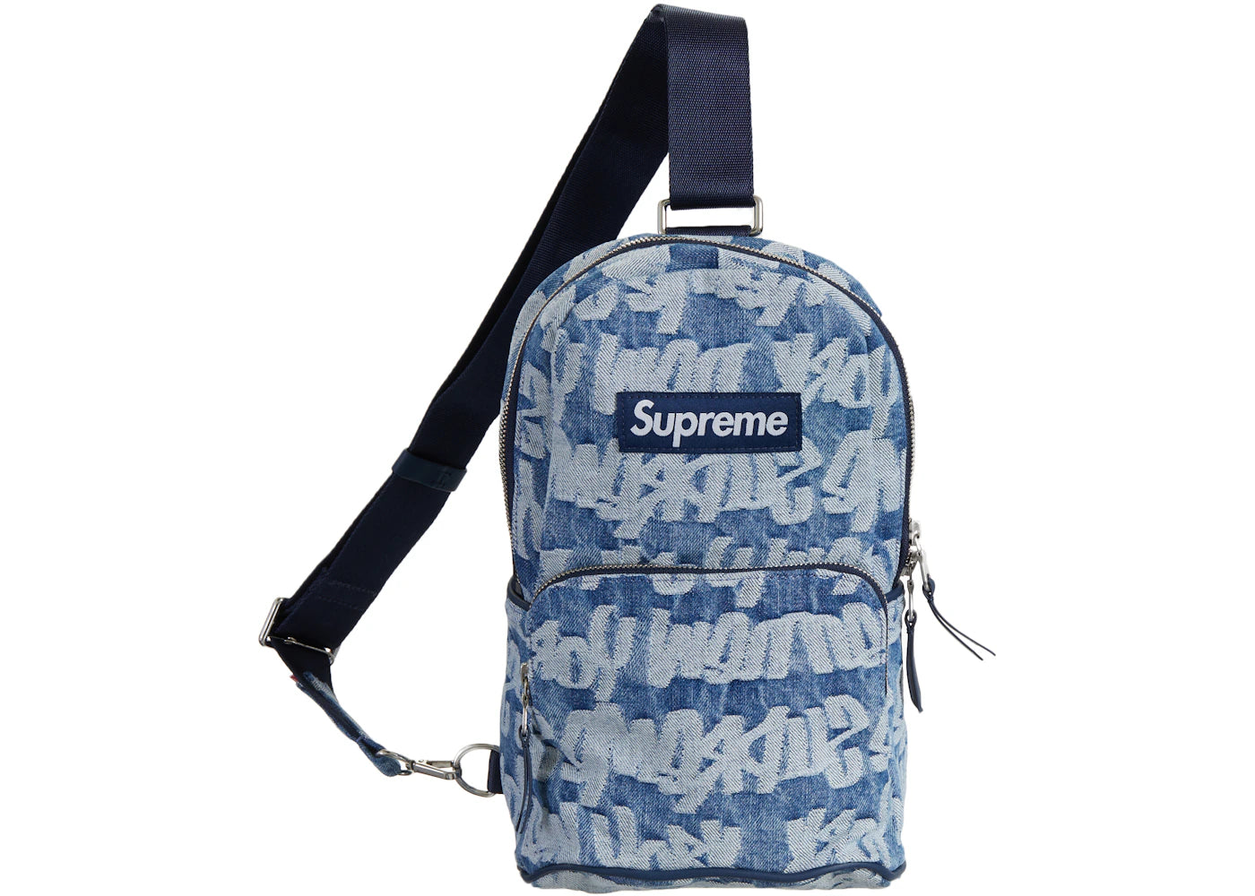 Supreme Fat Tip Jacquard Denim Sling Bag Blue -1