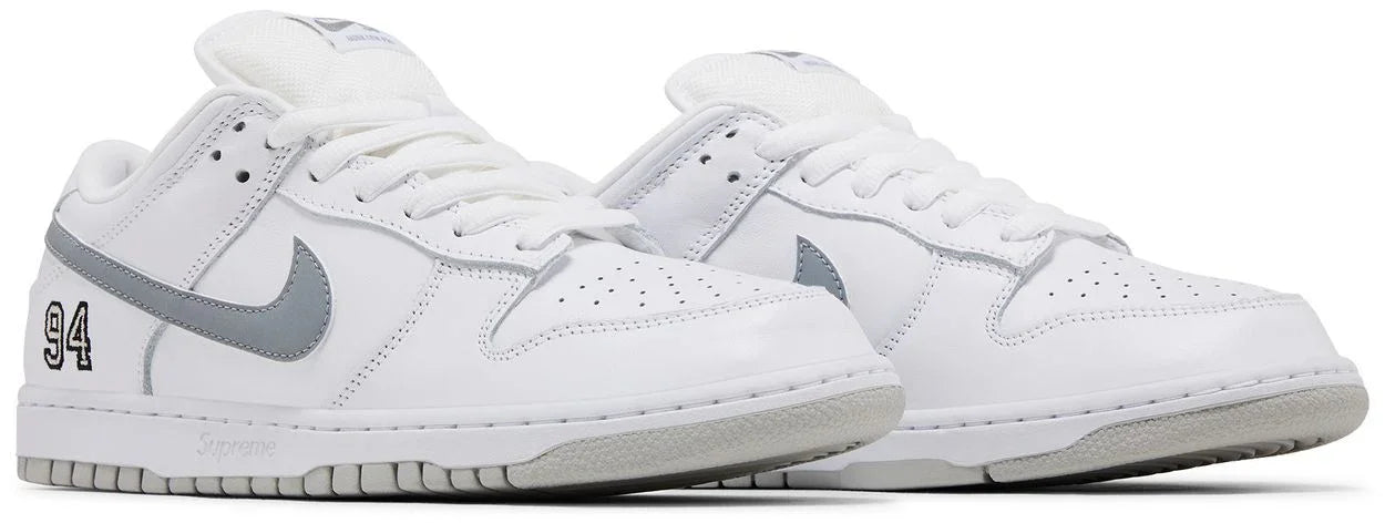 Nike SB Dunk Low Supreme 94 White Metallic Silver-Pair