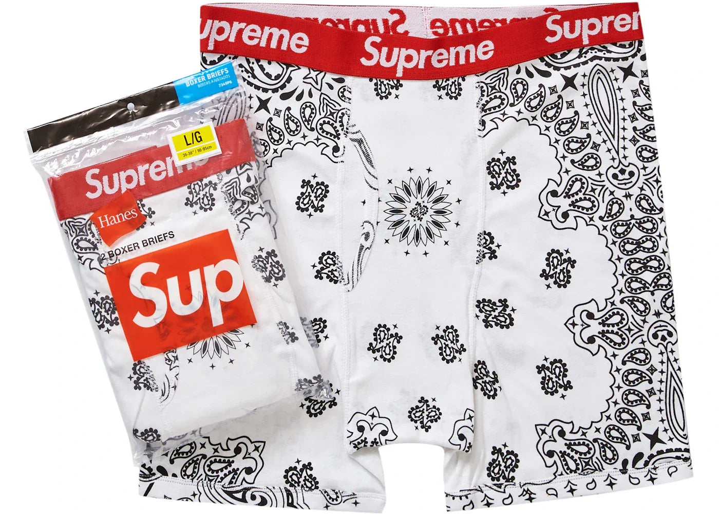 Supreme Hanes Bandana Boxer Briefs (2 Pack) White -1