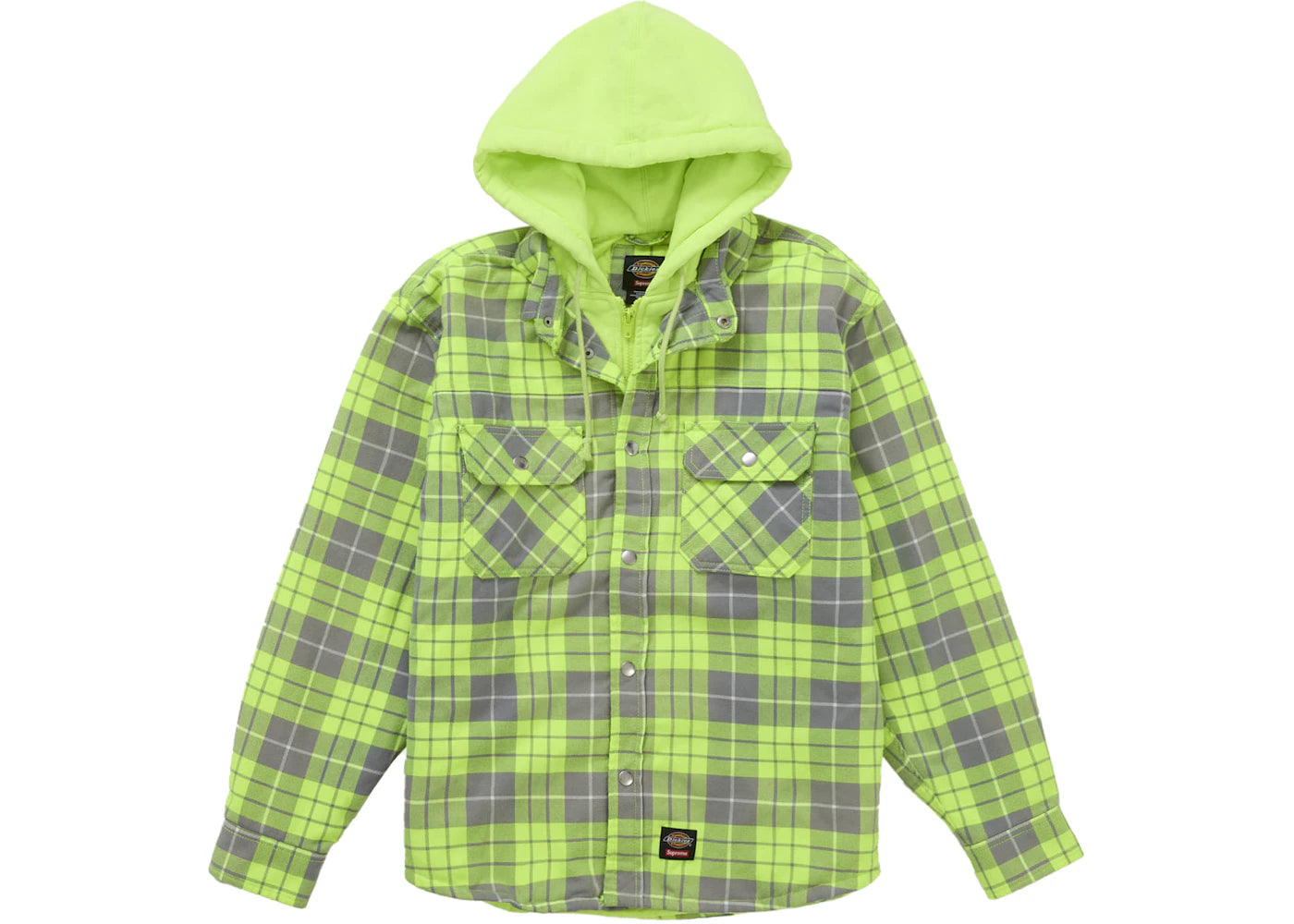 Supreme Dickies Lined Zip Up Hooded Flannel Shirt Neon Green -1