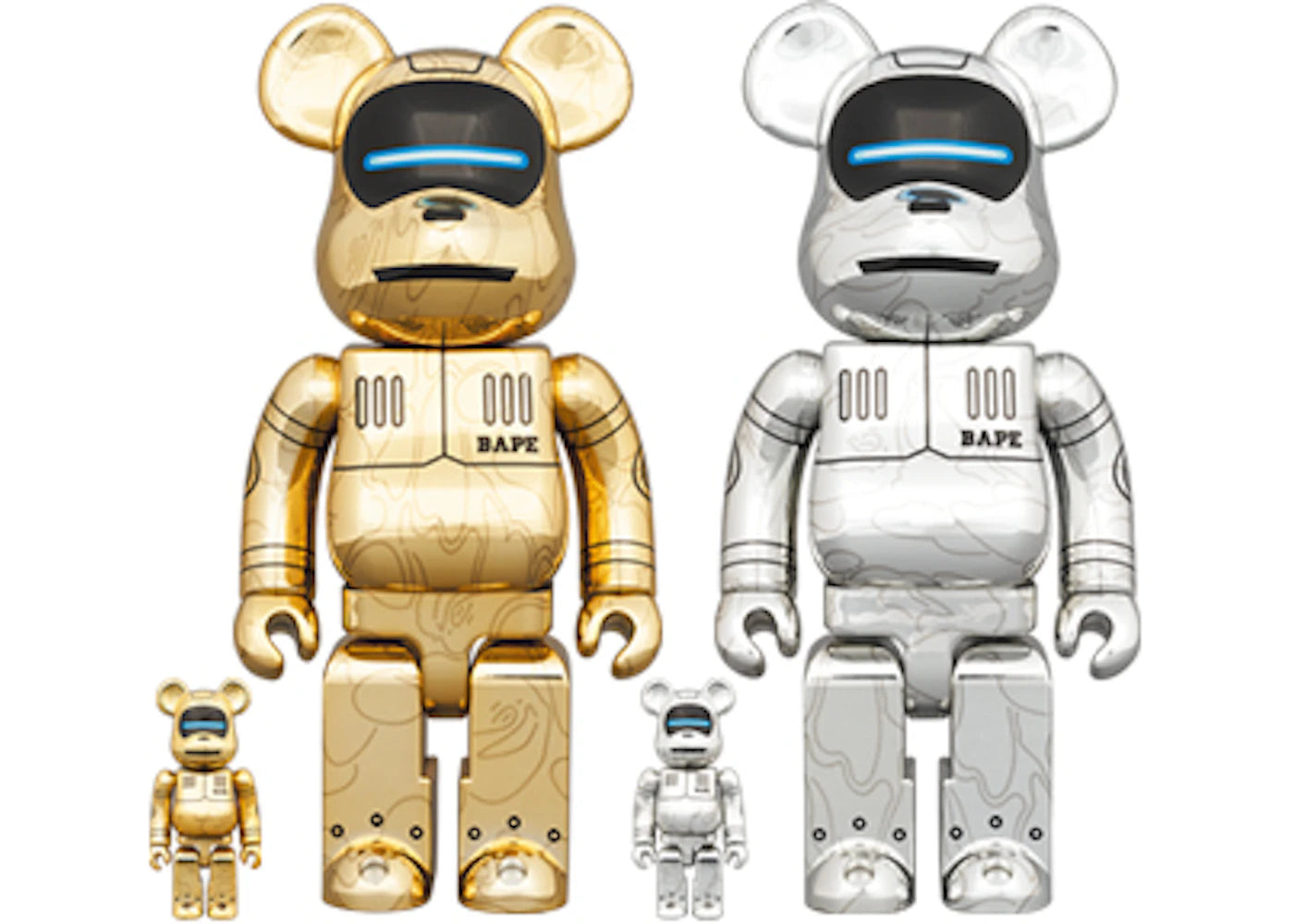 Bearbrick x BAPE x Hajime Sorayama Baby Milo 100% & 400% 4x Set Gold/Silver -1