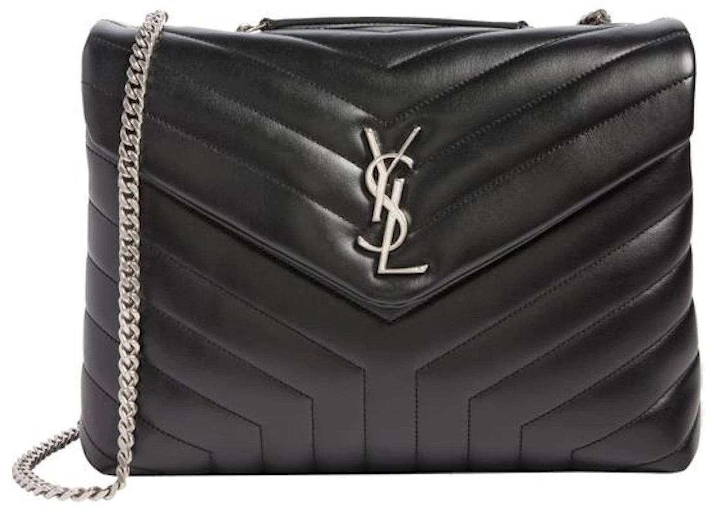 Saint Laurent Loulou Silver-tone Medium Black -1