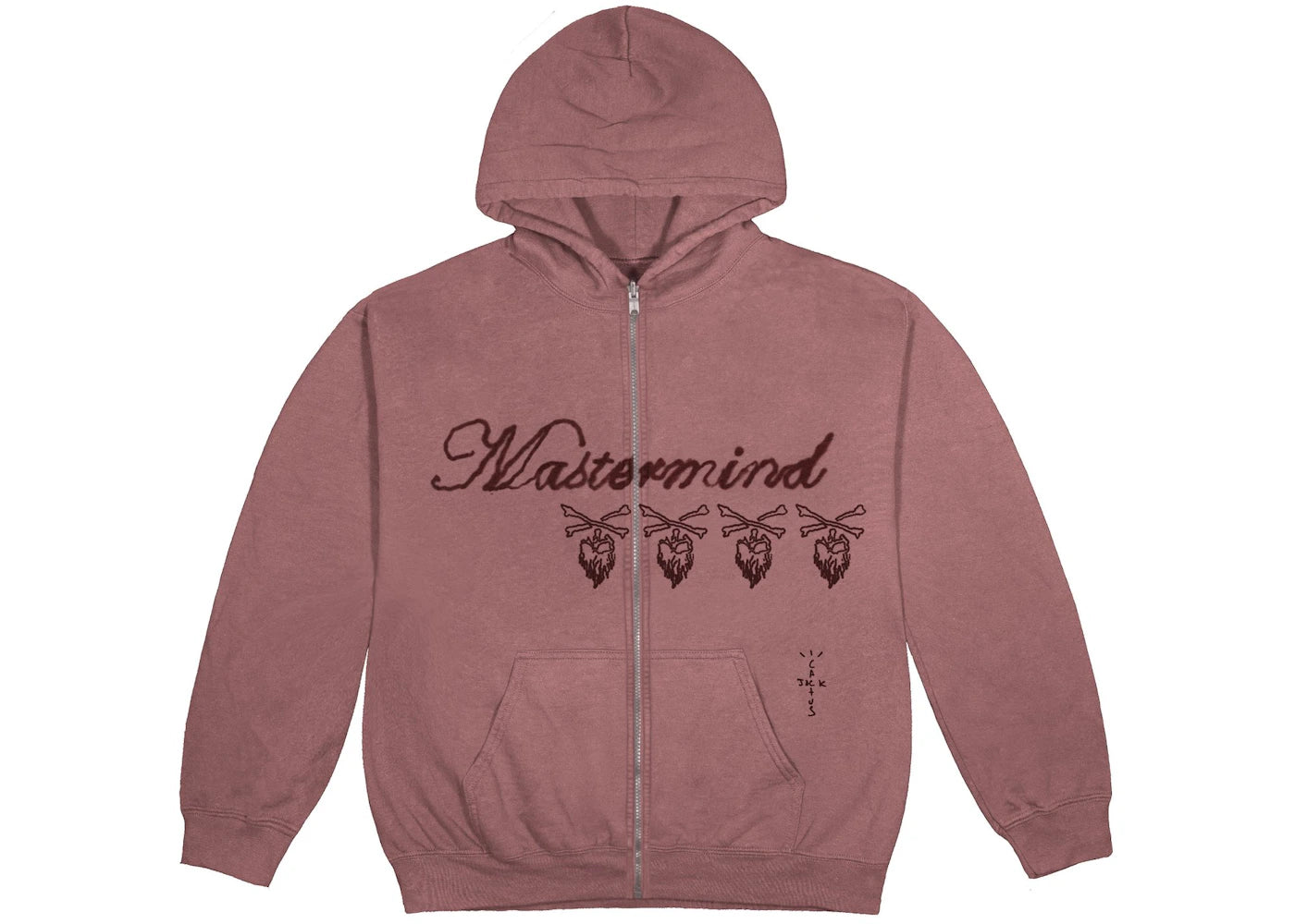 Travis Scott Cactus Jack For Mastermind Skull Zip Up Hoodie Washed Red -1