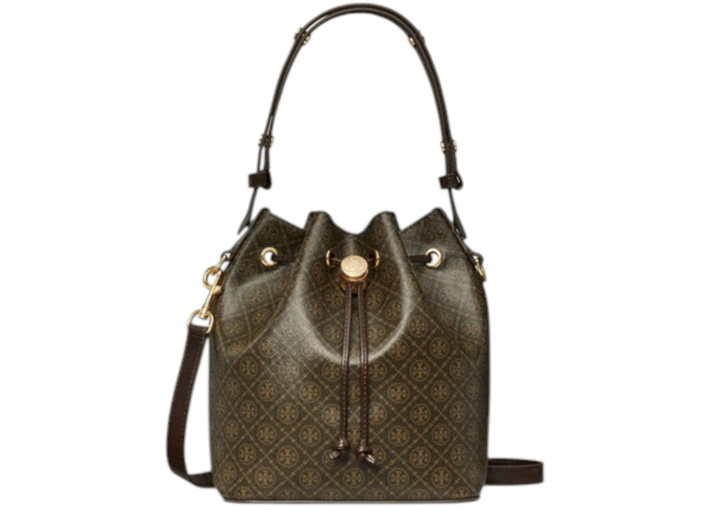 Tory Burch T Monogram Coated Canvas Bucket Bag French Press -1
