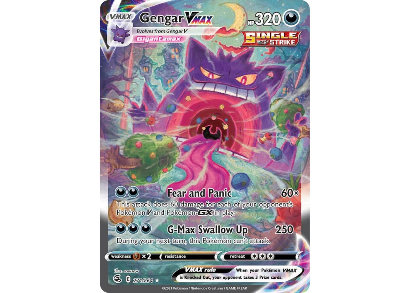 Gengar Vmax 2021 Pokémon Scarlet & Violet Fusion Strike Ultra Rare Vmax 271/264 Ungraded -1