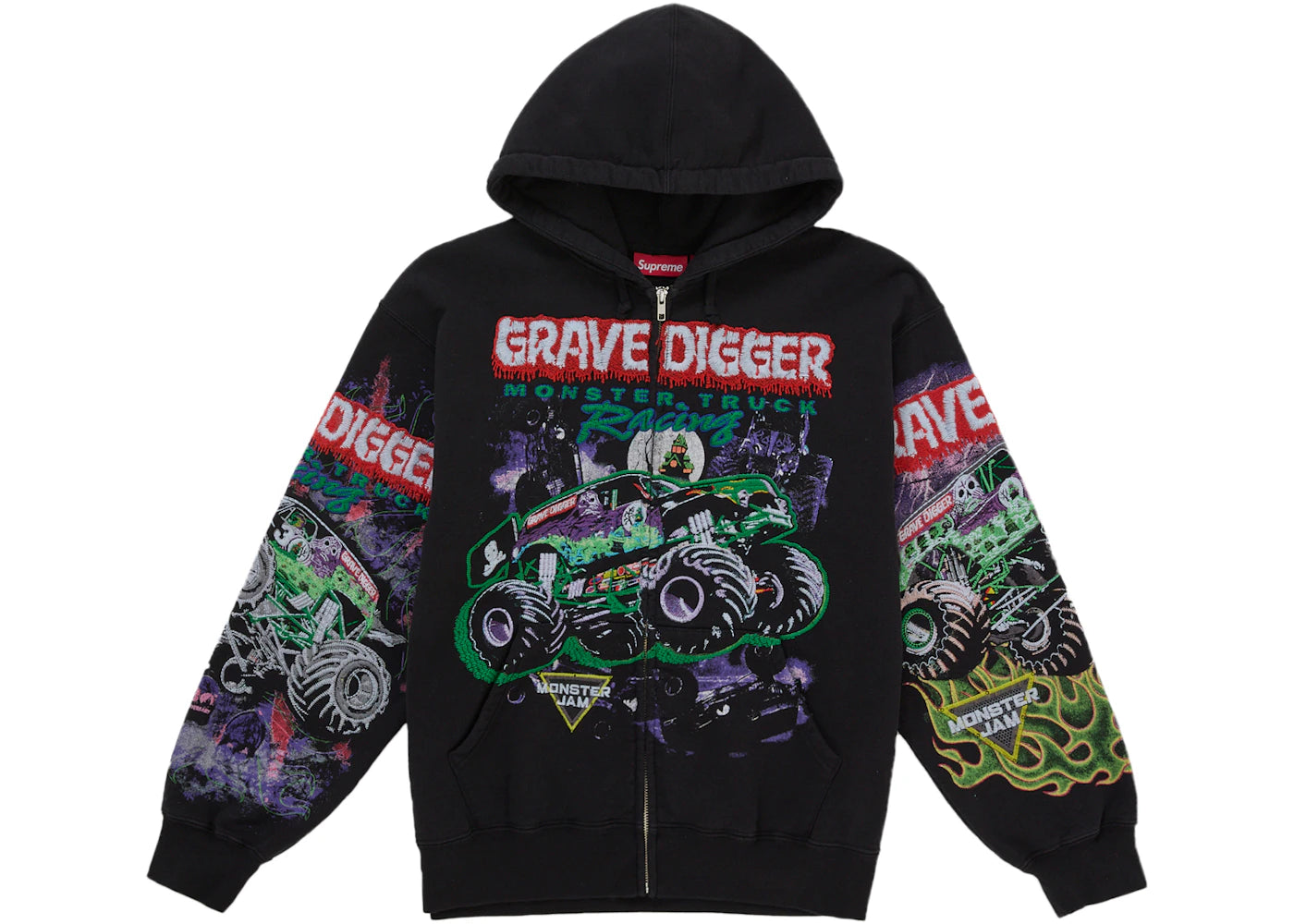 Supreme Grave Digger Bones Zip Up Hooded Sweatshirt Black -1