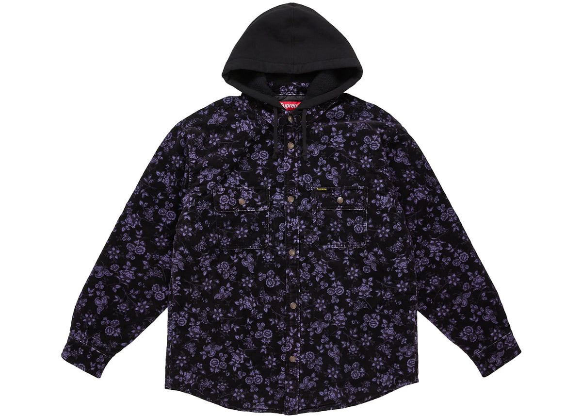 Supreme Quilted Lined Hooded Velvet Snap Shirt Floral -1