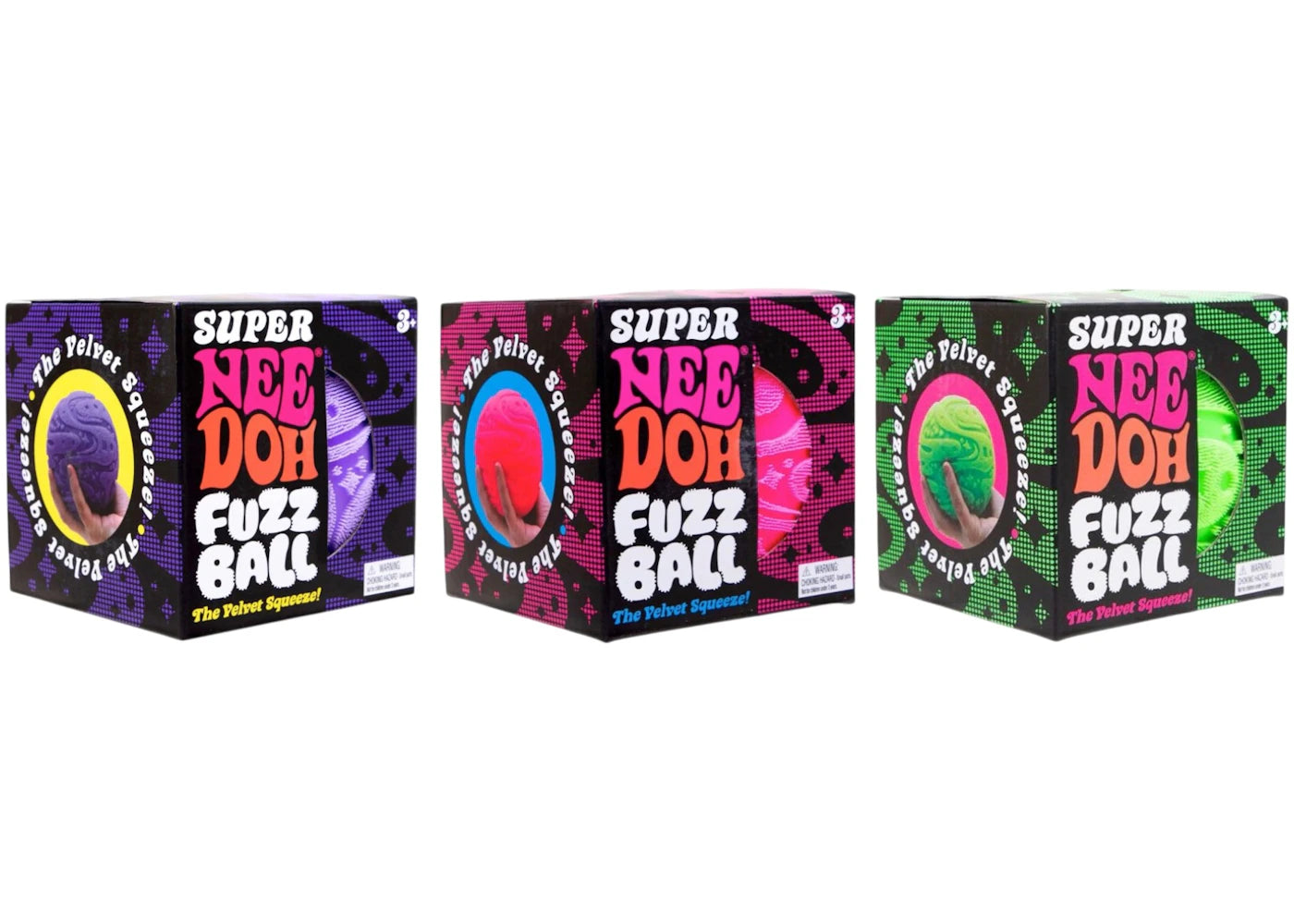 NeeDoh Super Fuzzball Squishy Fidget Toy Green/ Pink/ Purple -1