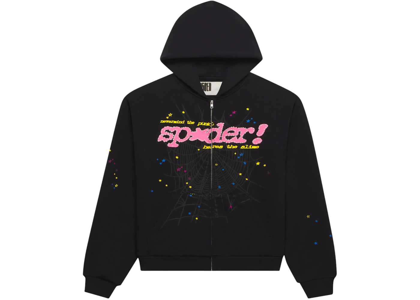 Sp5der Punk V2 Zip Up Hoodie Black -1