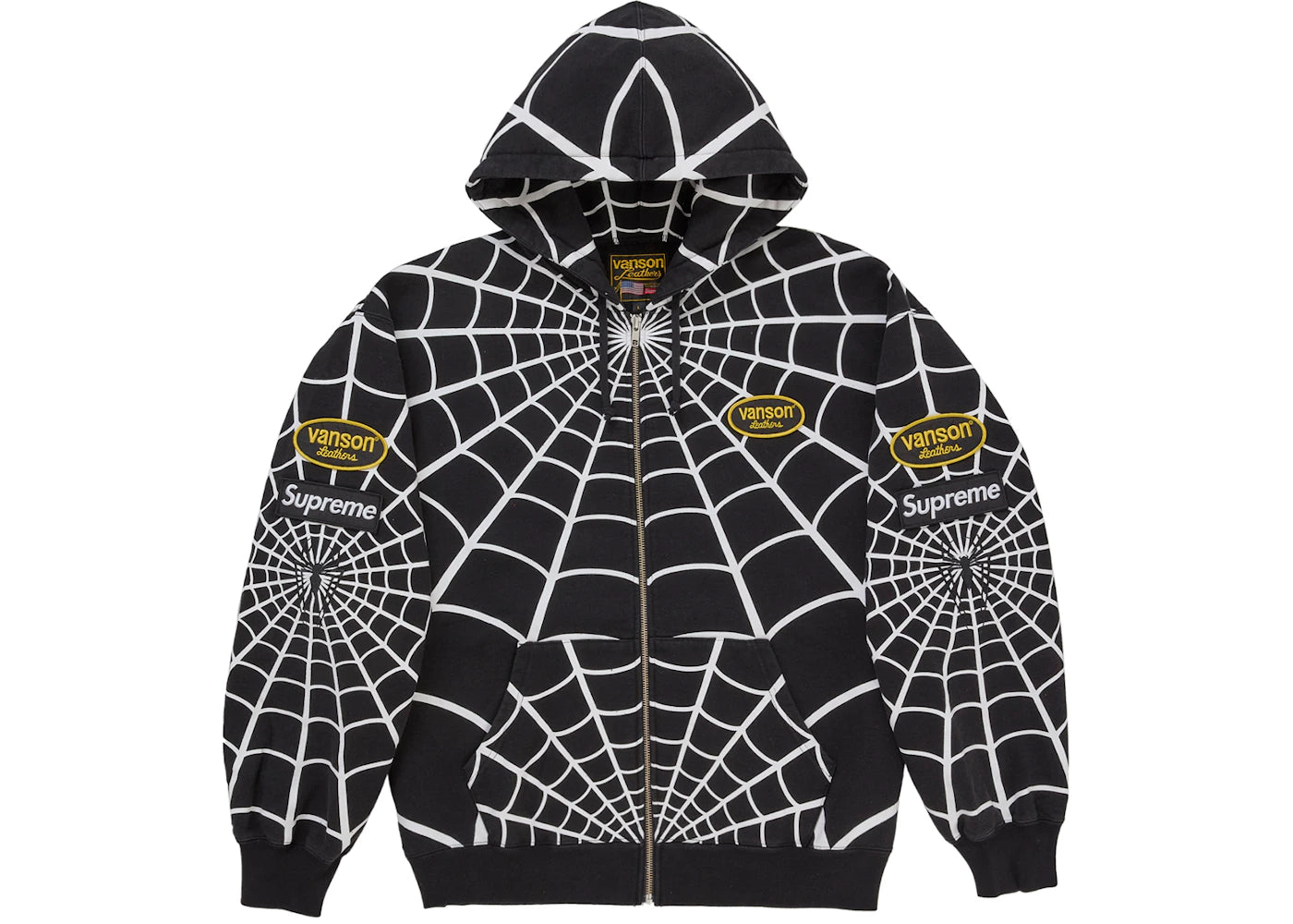 Supreme Vanson Leathers Spider-Man Zip Up Hooded Sweatshirt Black -1