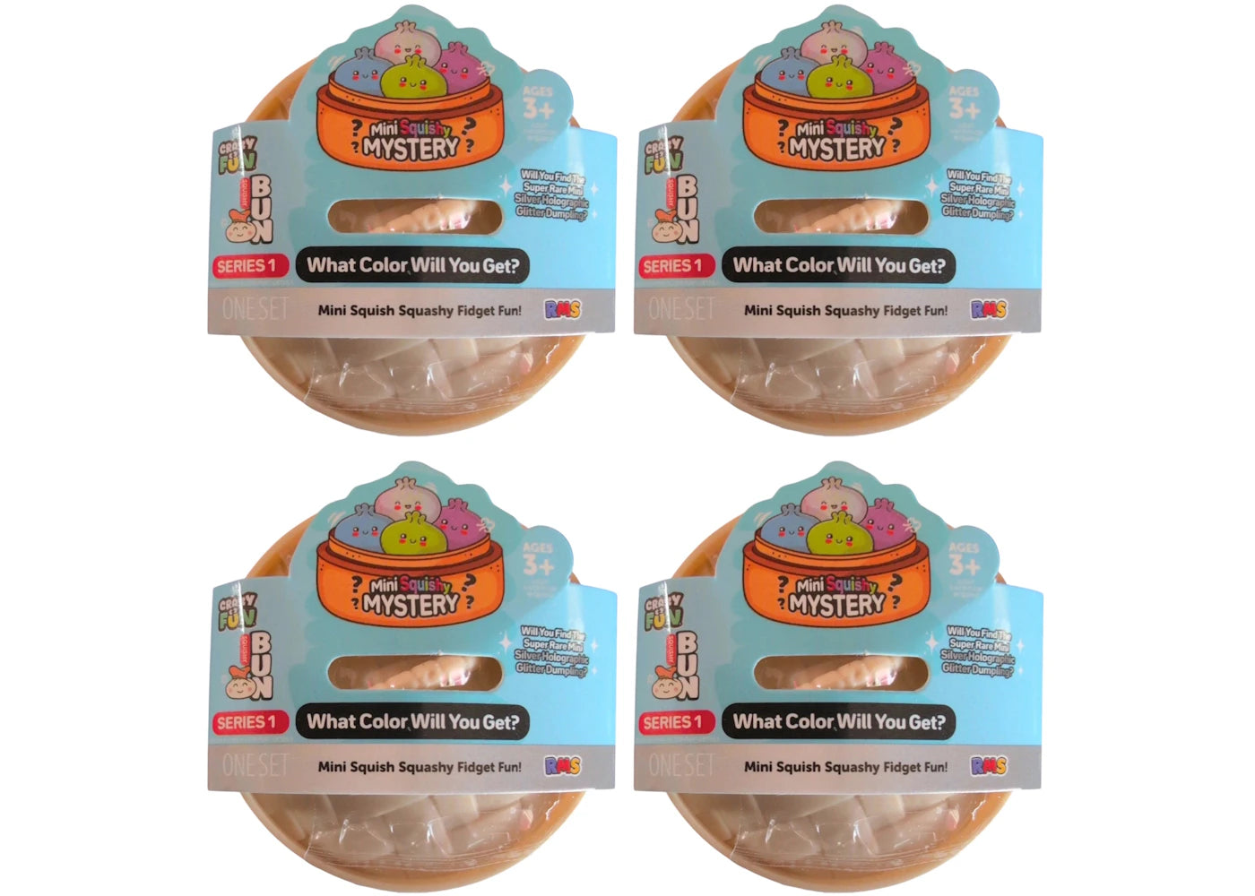 Squishy Bun Mini Squishy Mystery Squishy Series 1 "Dumpling" (Silver Holographic Glitter Chase Version) Blind Box 4x Lot -1