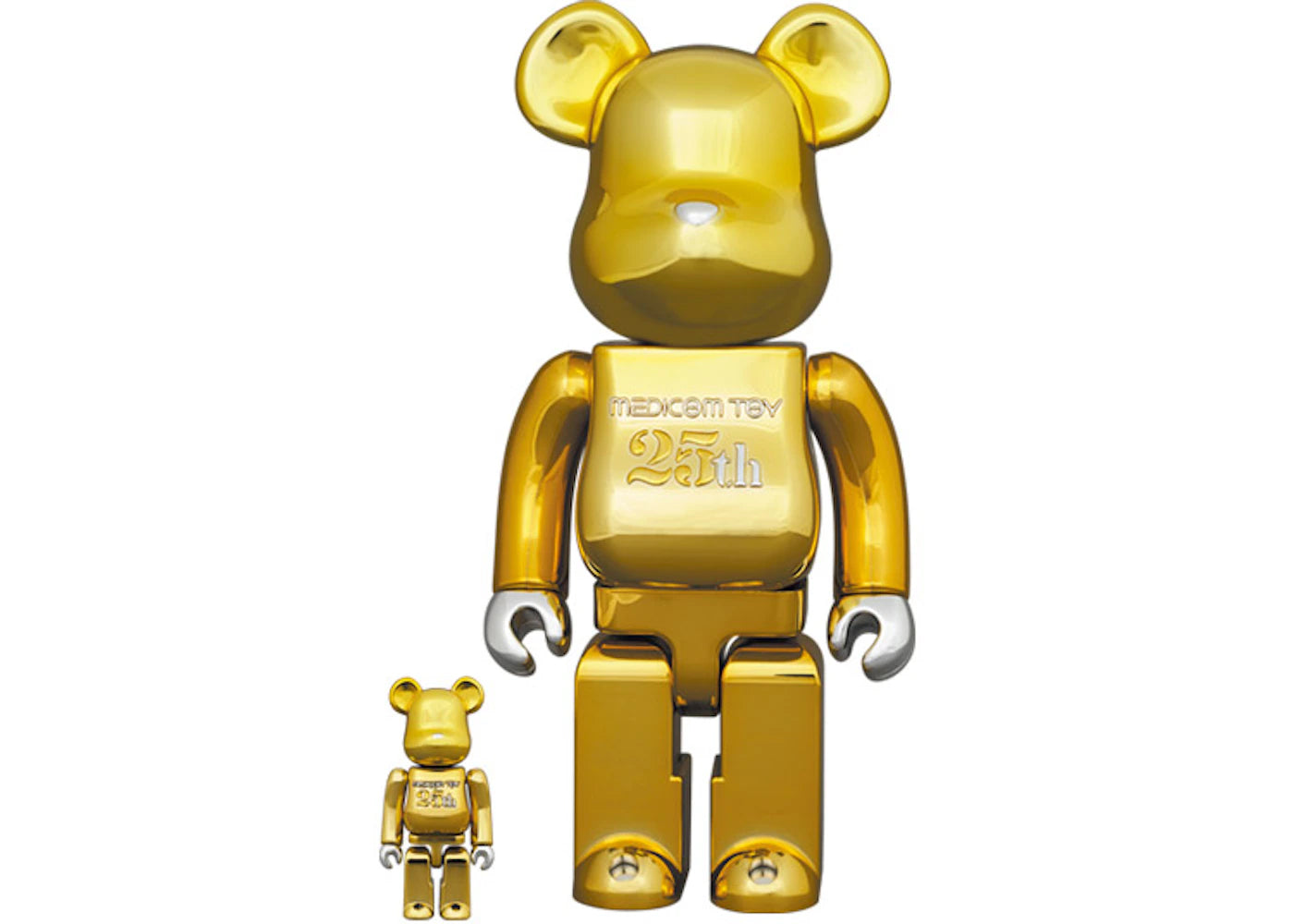 Bearbrick Medicom Toy 25th Anniversary 100% & 400% Set Gold Chrome -1