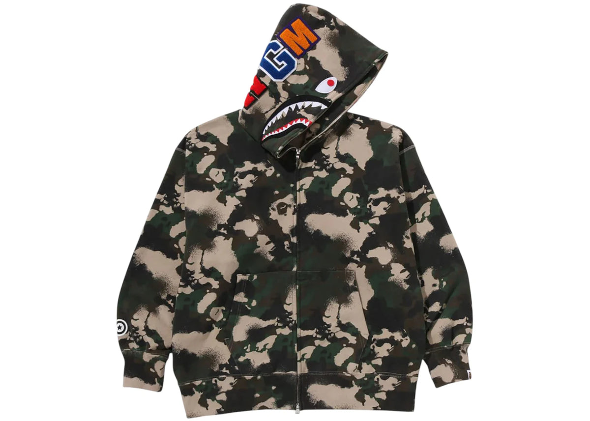 BAPE Map Camo Shark Full Zip Hoodie Green -1