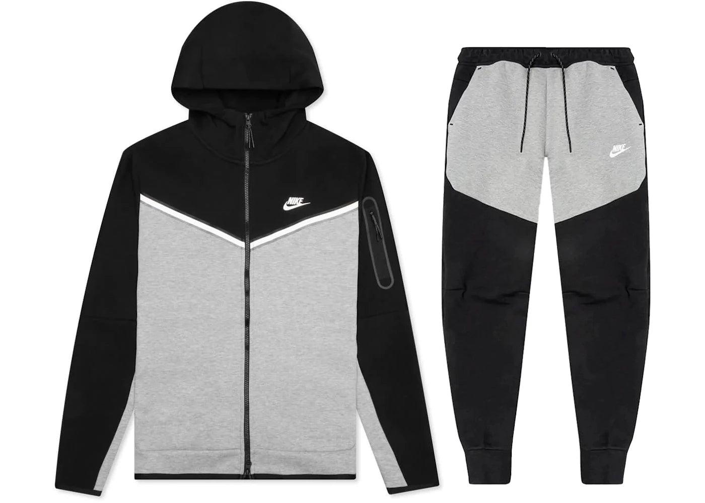 Nike Sportswear Tech Fleece Full Zip Hoodie & Joggers Set Black/Dark Grey Heather/White -1