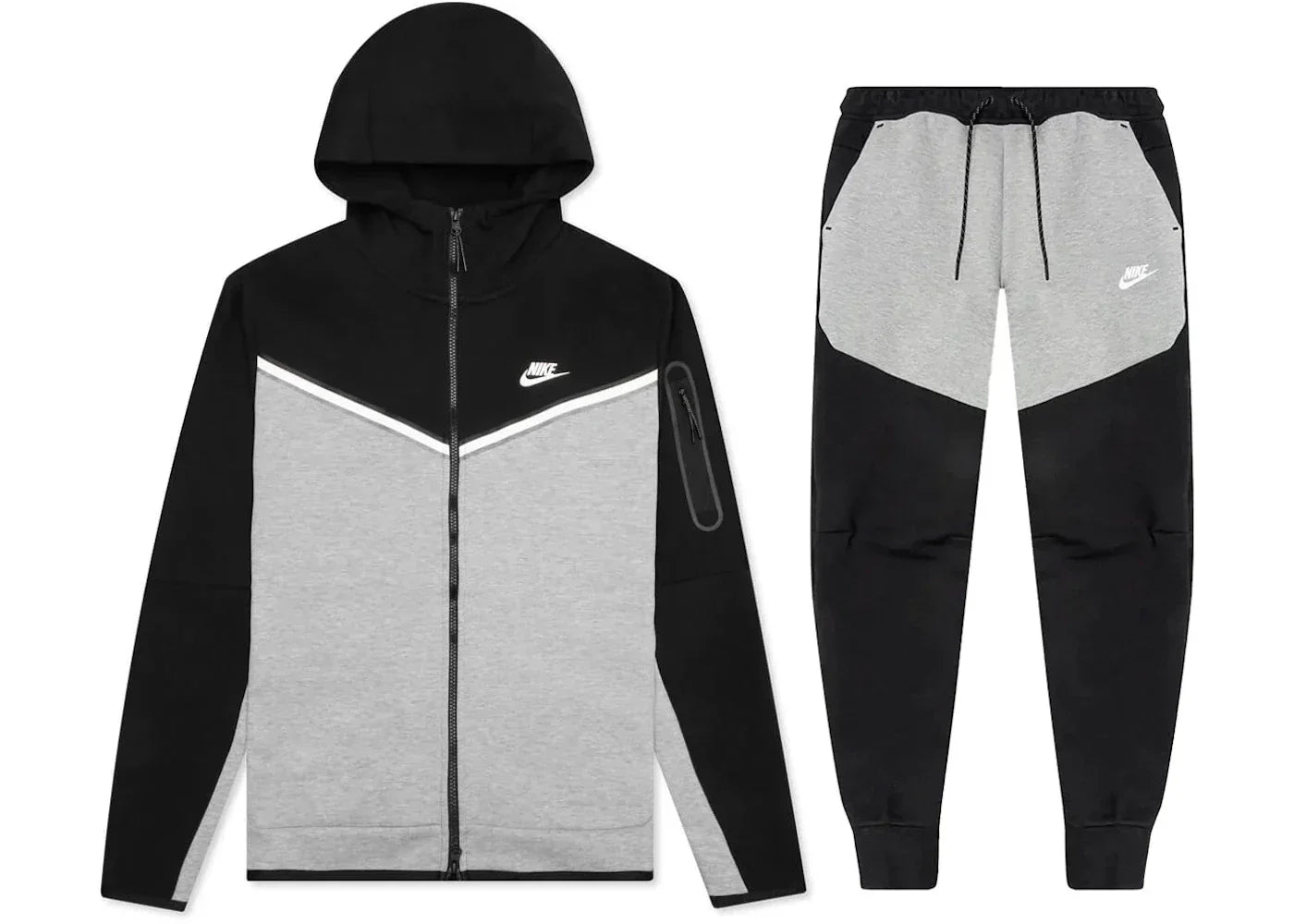 Nike Sportswear Tech Fleece Full Zip Hoodie & Joggers Set Black/Dark Grey Heather/White -1