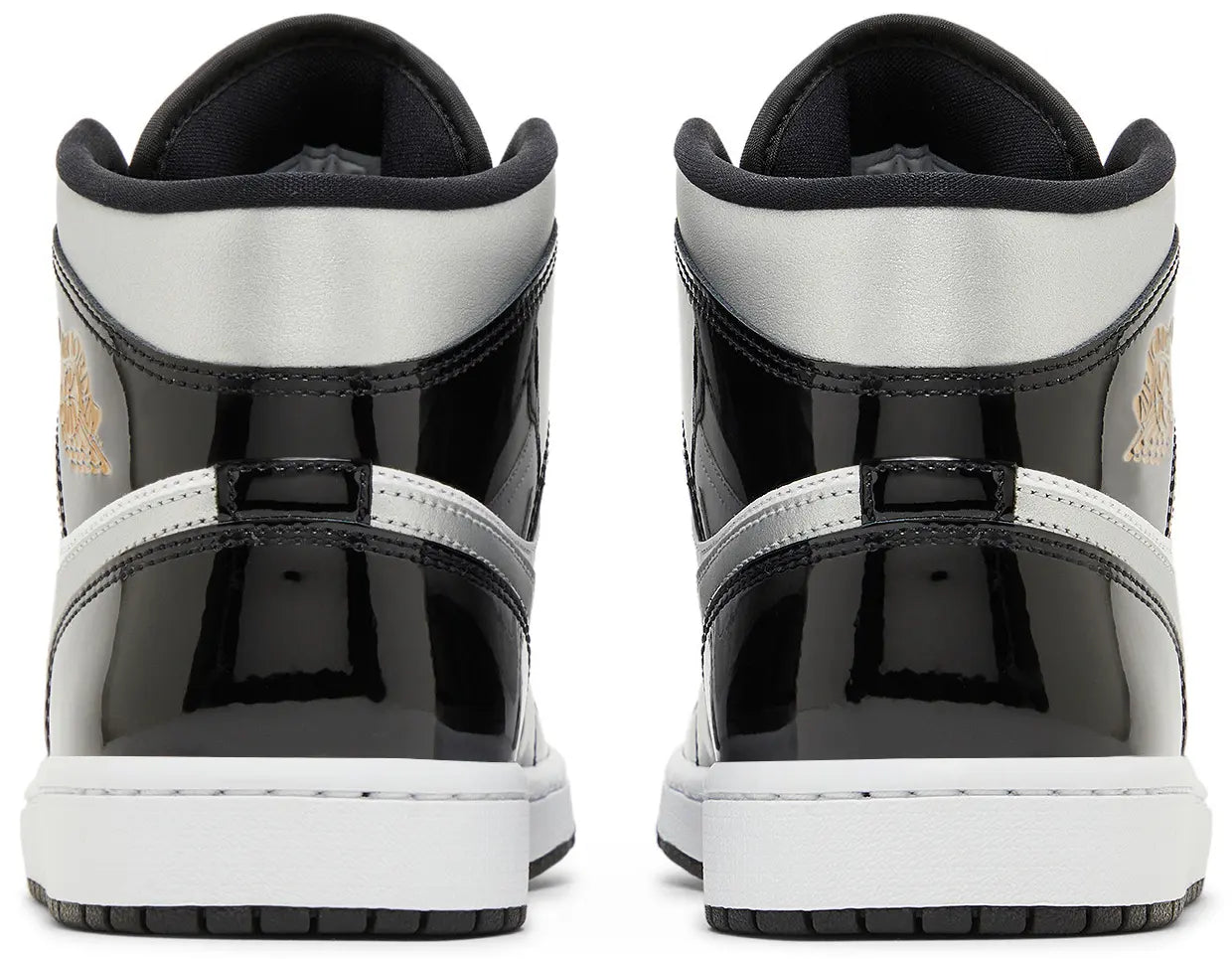 Jordan 1 Mid SE Patent Black White Metallic Silver Metallic Gold