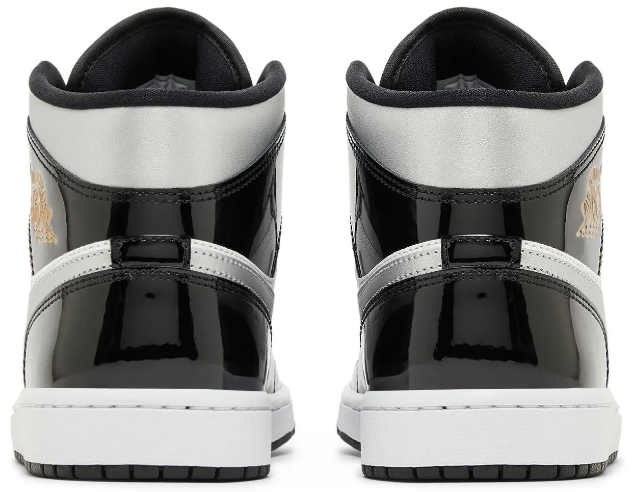 Jordan 1 Mid SE Patent Black White Metallic Silver Metallic Gold