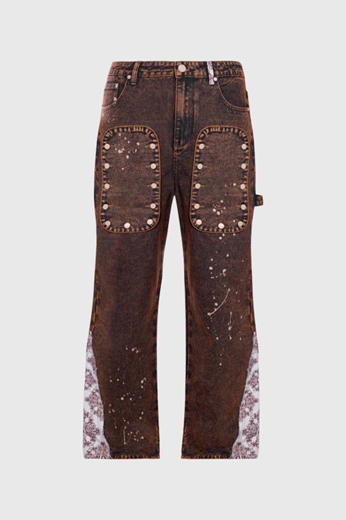 The Hideout Clothing - Tapestry Pattern Flared Denim Jeans