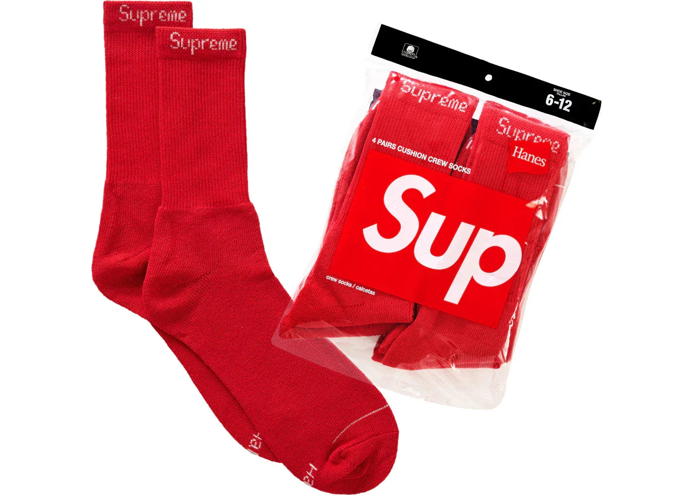 Supreme Hanes Socks (4 Pack) Red -1