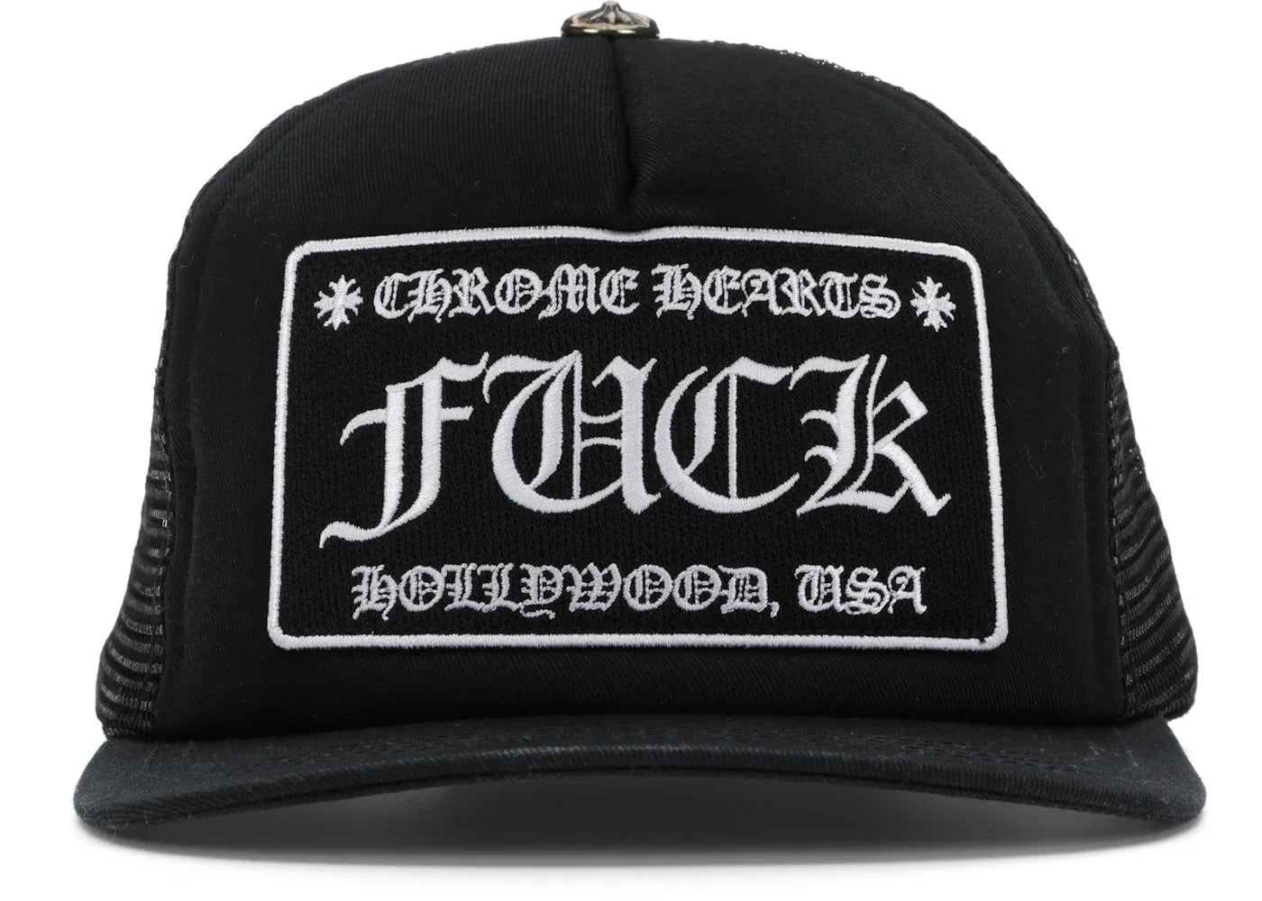 Chrome Hearts FUCK Hollywood Trucker Hat Black/Black