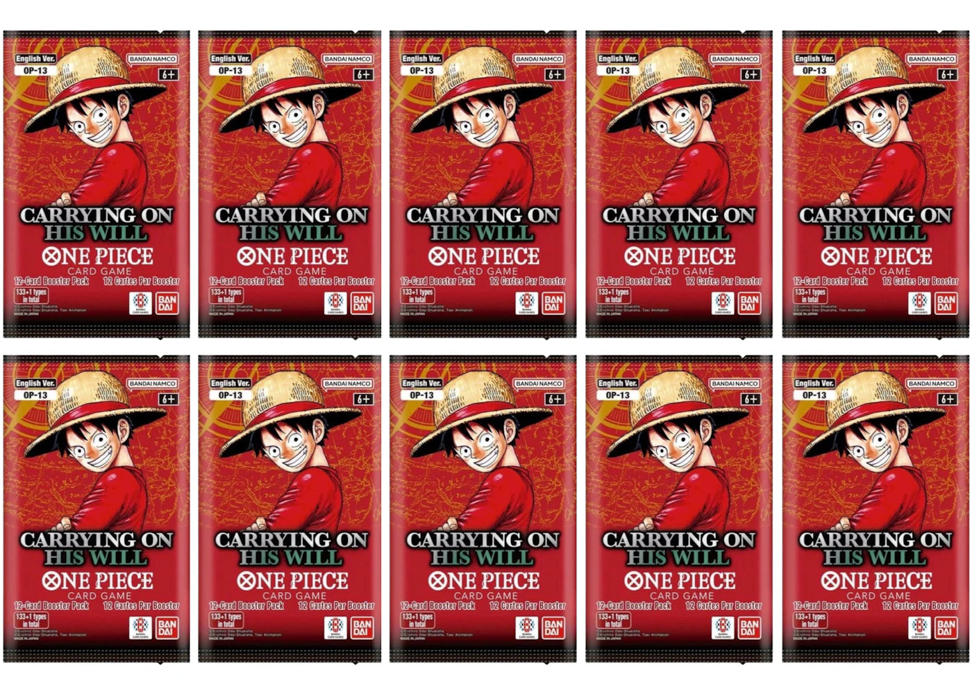 Bandai One Piece Carrying On His Will (OP-13) Booster Pack (10x Lot) -1