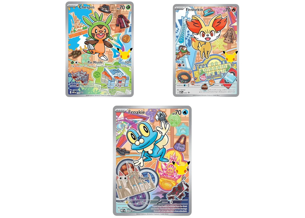 2026 Pokémon Mega Evolution First Partner Illustration Collection Series 3 Generation 6 First Partner Collection Set of 3 (Chespin/ Fennekin/ Froakie) Ungraded -1