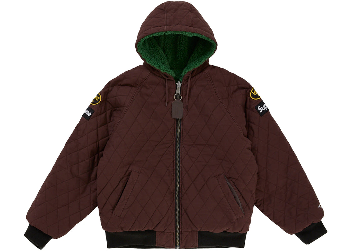 Supreme Vanson Leathers Reversible Quilted Hooded Jacket Brown -1