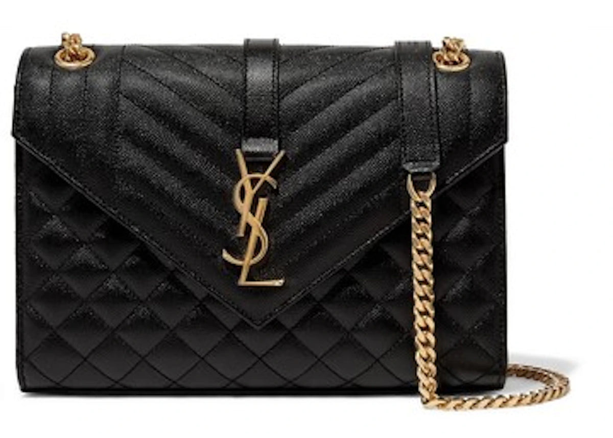 Saint Laurent Envelope Medium Bag Grain de Poudre Black -1