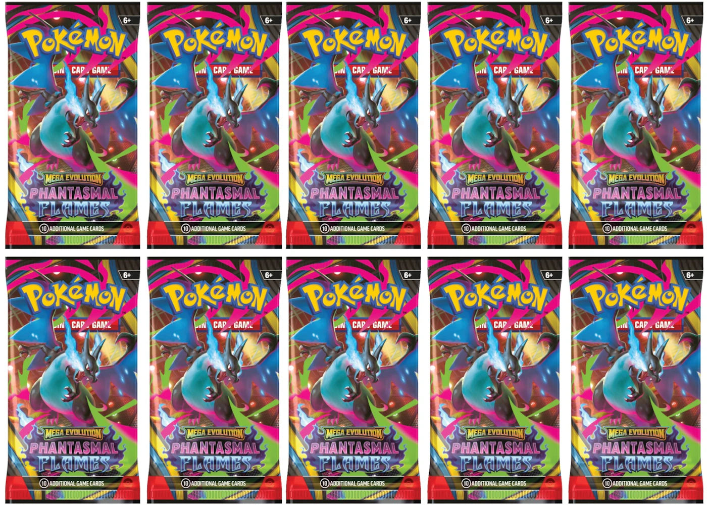 2025 Pokémon Mega Evolution Phantasmal Flames Mega Charizard X Booster Pack 10x Lot -1