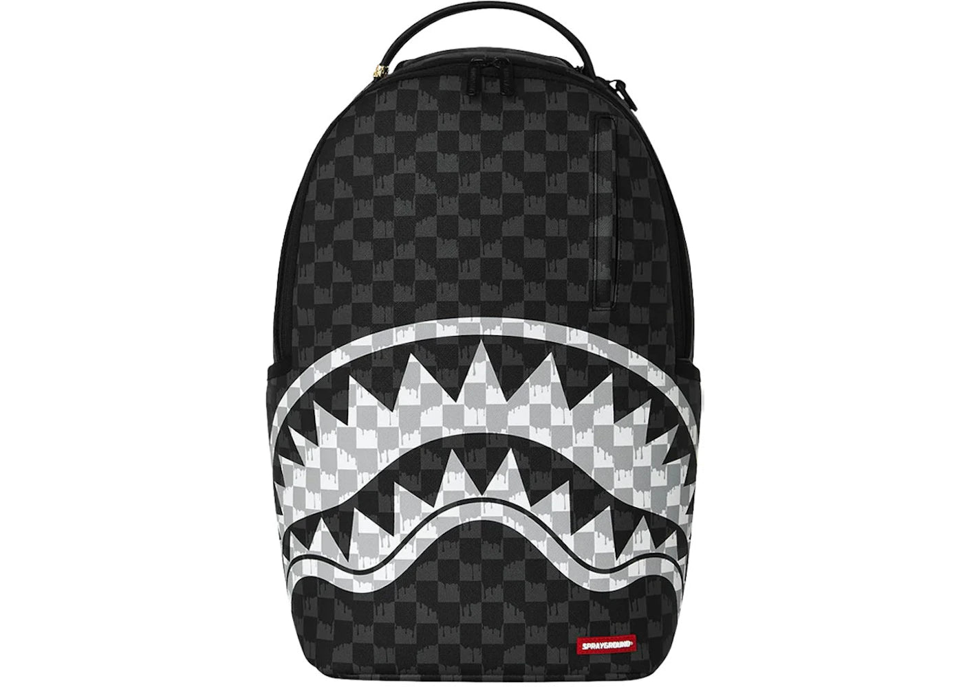 Sprayground Black And White Drip Check Shark Backpack Multicolor -1