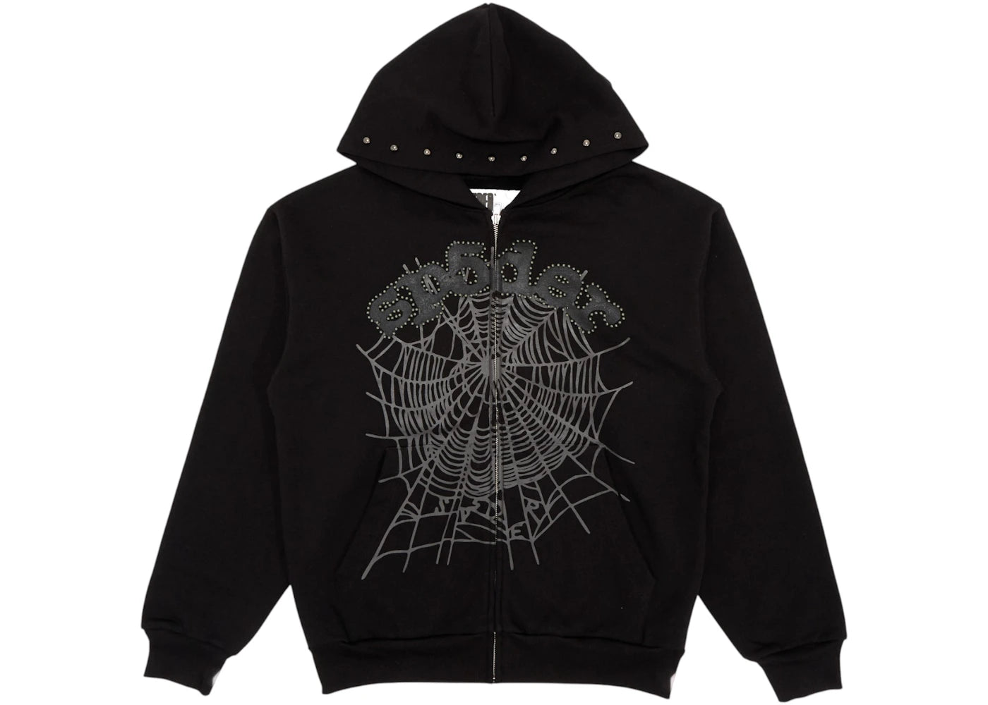 Sp5der OG Web Studded Zip Hoodie Black -1