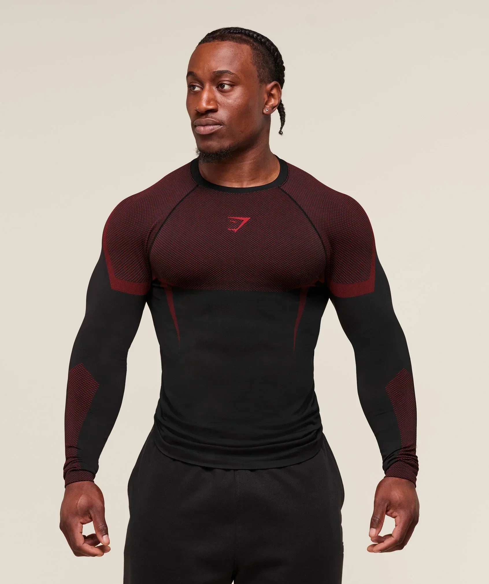 Face Gymshark Onyx 5.0 Seamless Long Sleeve T-shirt Black/Carmine Red