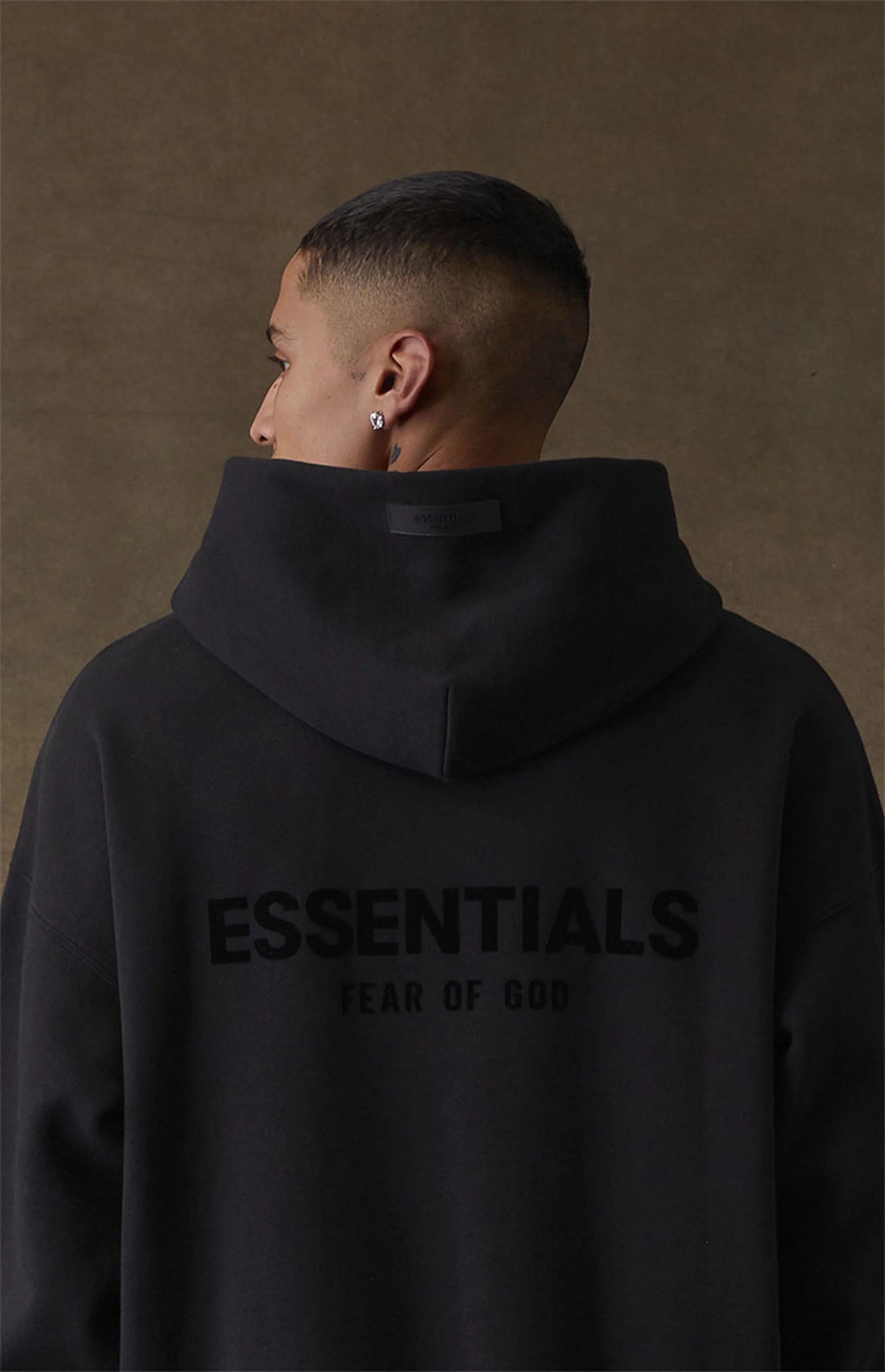 Fear of God Essentials Pullover Chest Logo Hoodie Stretch Limo/Black back outfit back top