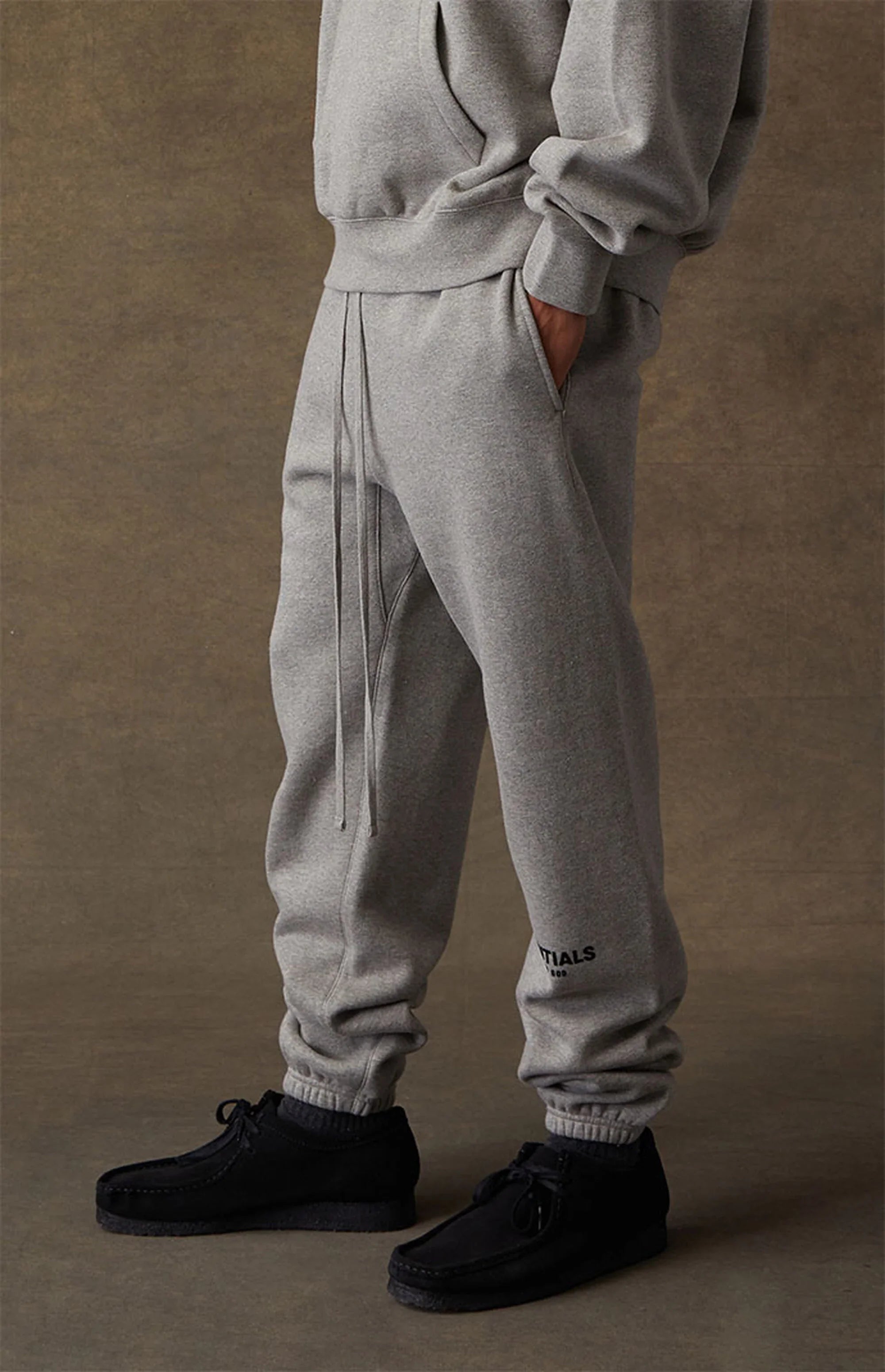 Fear of God Essentials Sweatpants (SS22) Dark Oatmeal Side Outfit