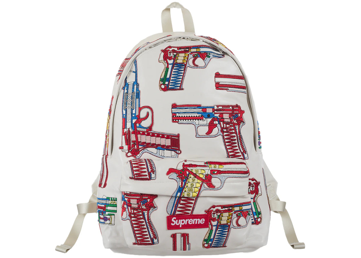 Supreme Guns Embroidered Leather Backpack White -1