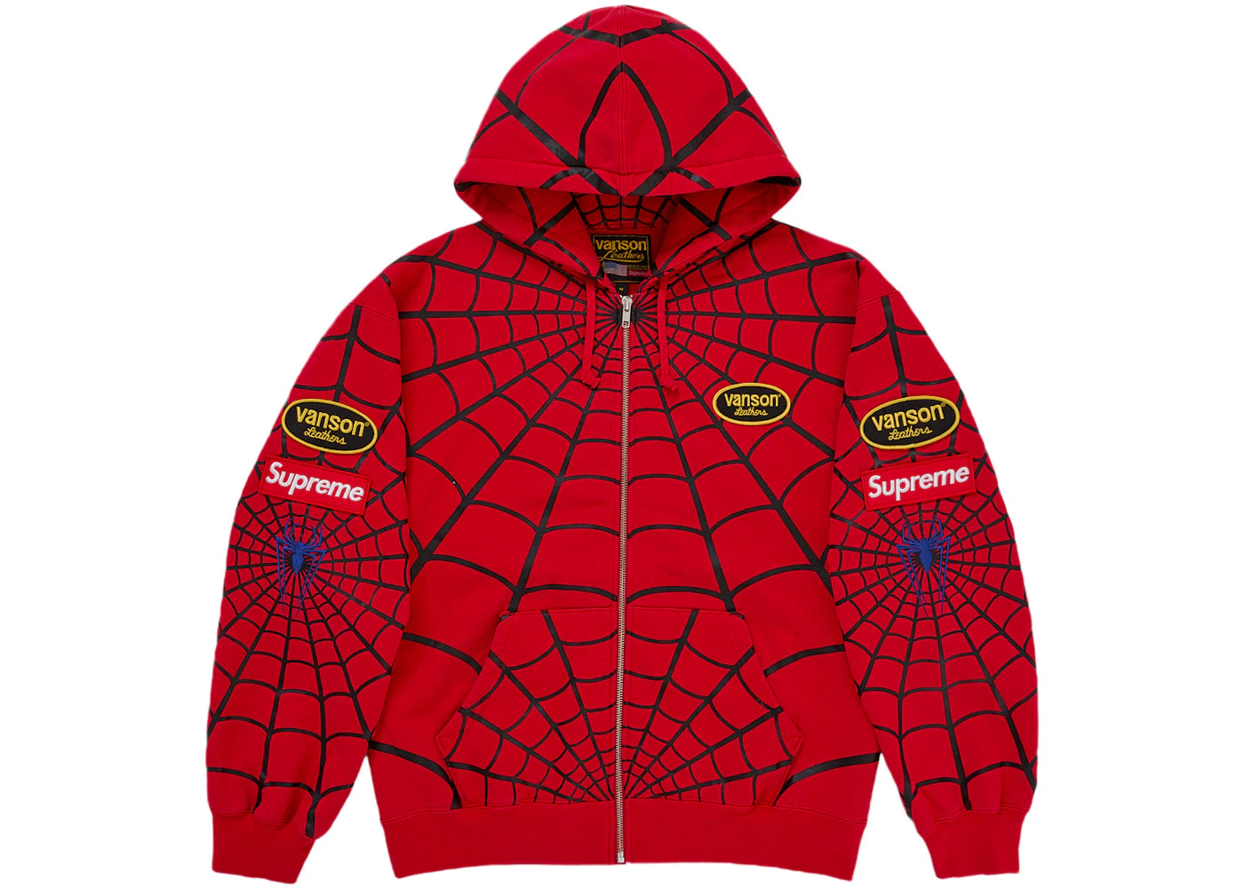 Supreme Vanson Leathers Spider-Man Zip Up Hooded Sweatshirt Red -1