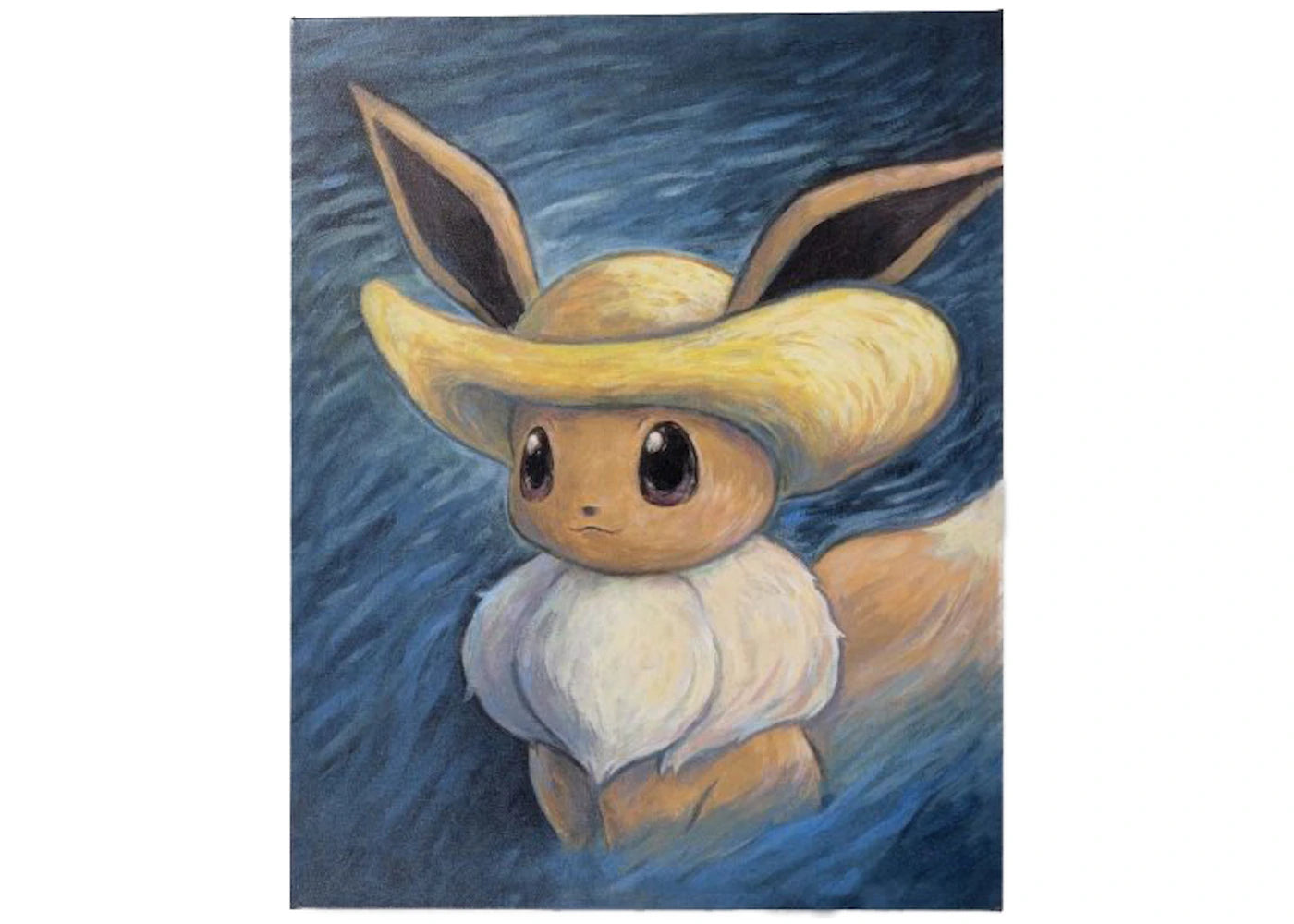 Pokemon Center x Van Gogh Museum: Eevee Inspired by Self-Portrait with Straw Hat Canvas Wall Art -1