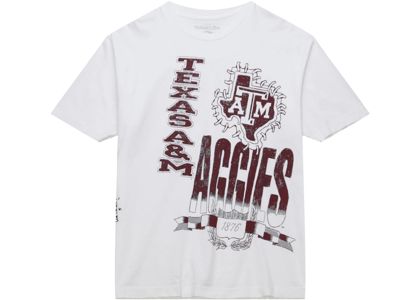Travis Scott x Mitchell & Ness Texas A&M Aggies Hand-Drawn T-Shirt White -1