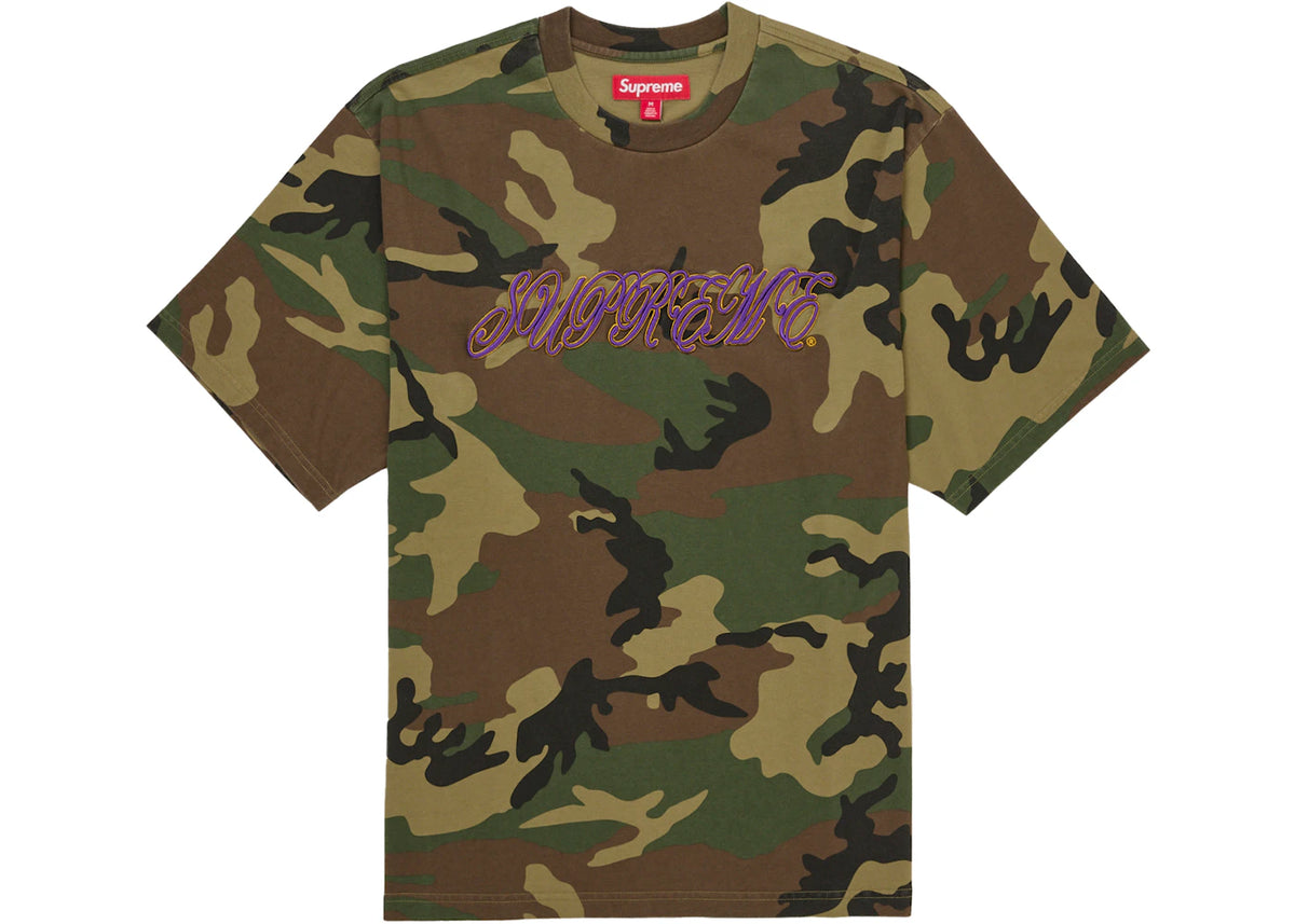Supreme Raised Script S/S Top Woodland Camo -1