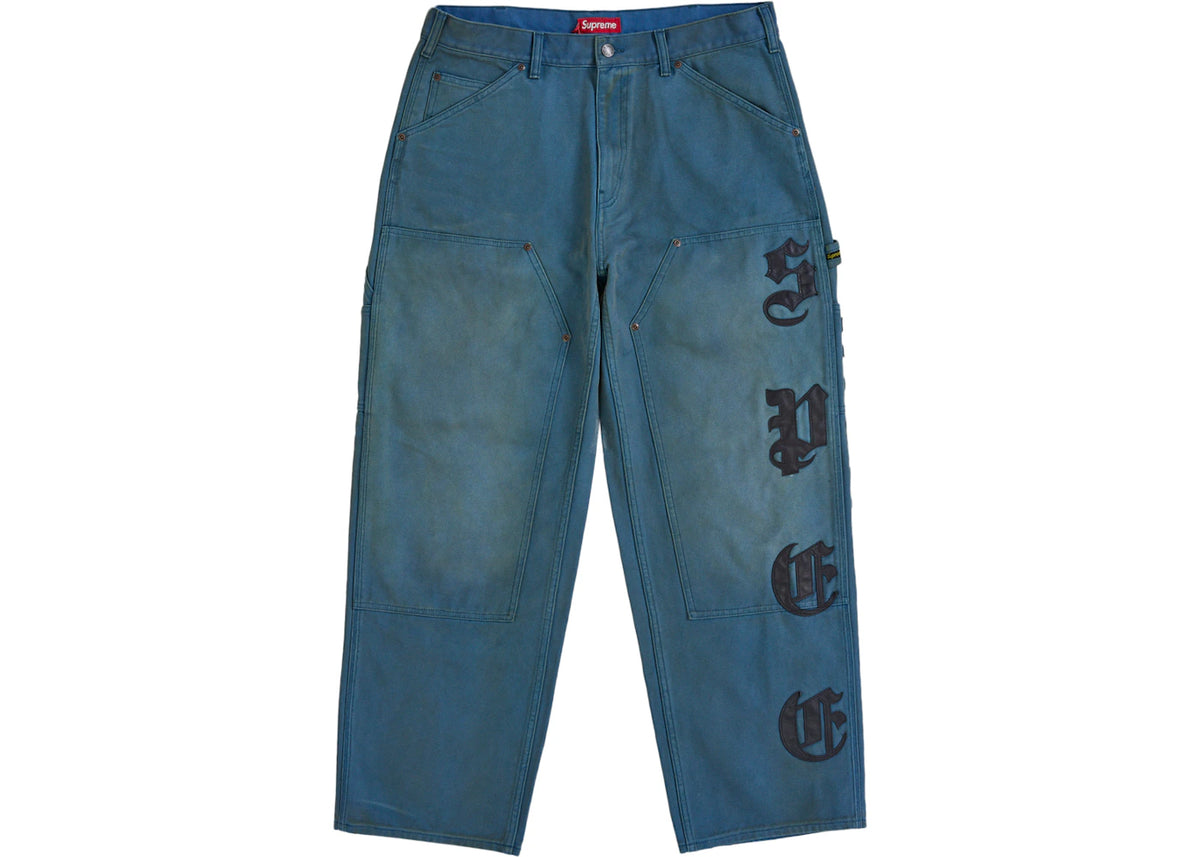 Supreme Leather Applique Double Knee Painter Pant Blue -1