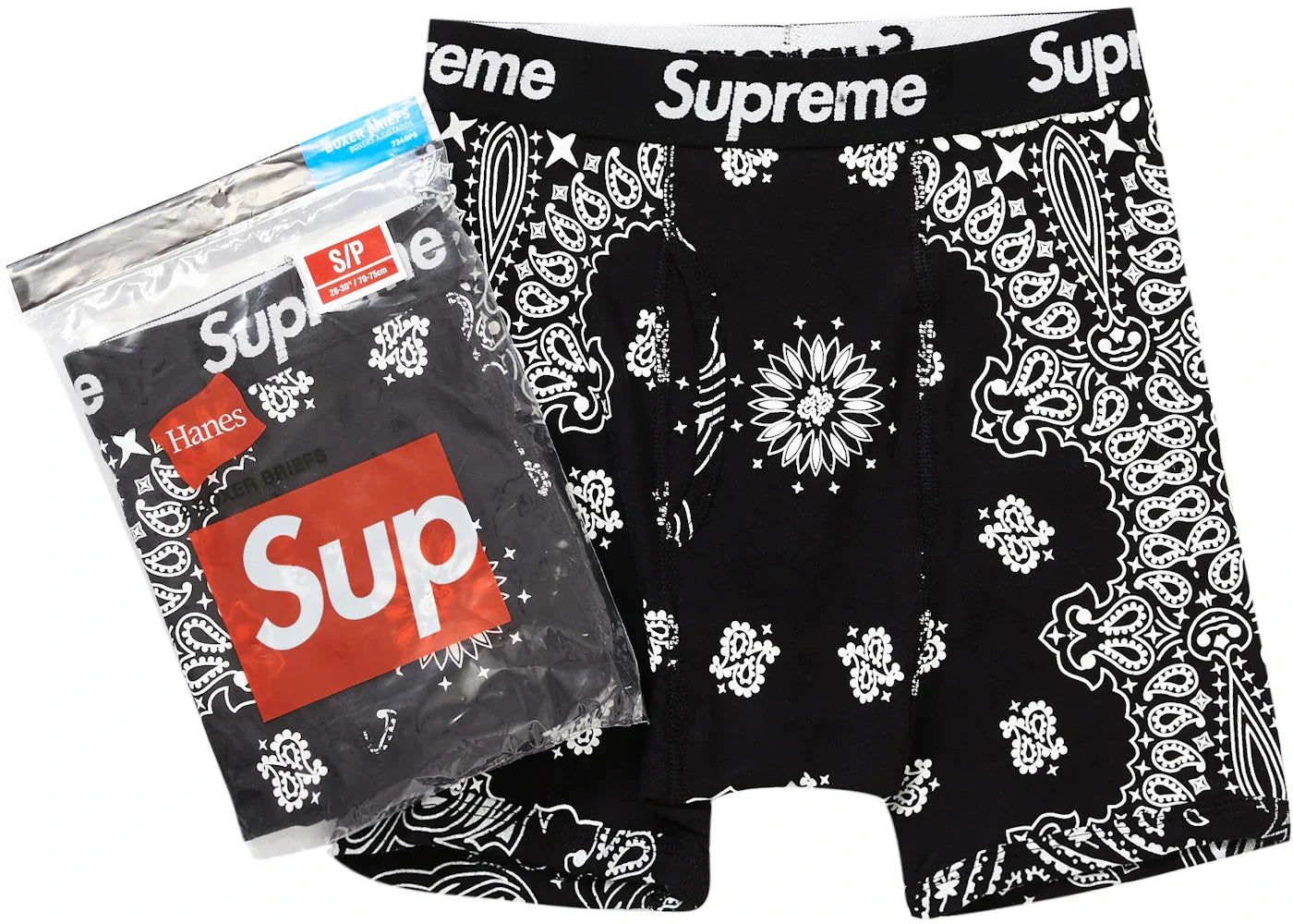 Supreme Hanes Bandana Boxer Briefs (2 Pack) Black -1