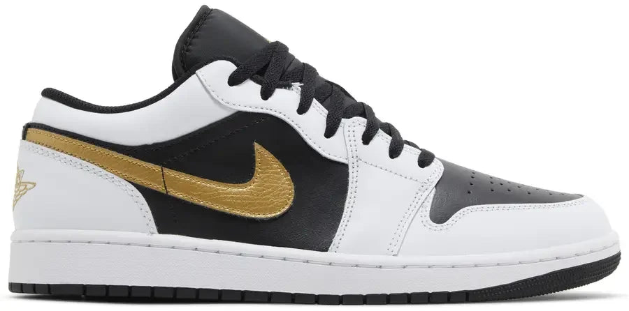 Jordan 1 Low White Black Metallic Gold Swoosh