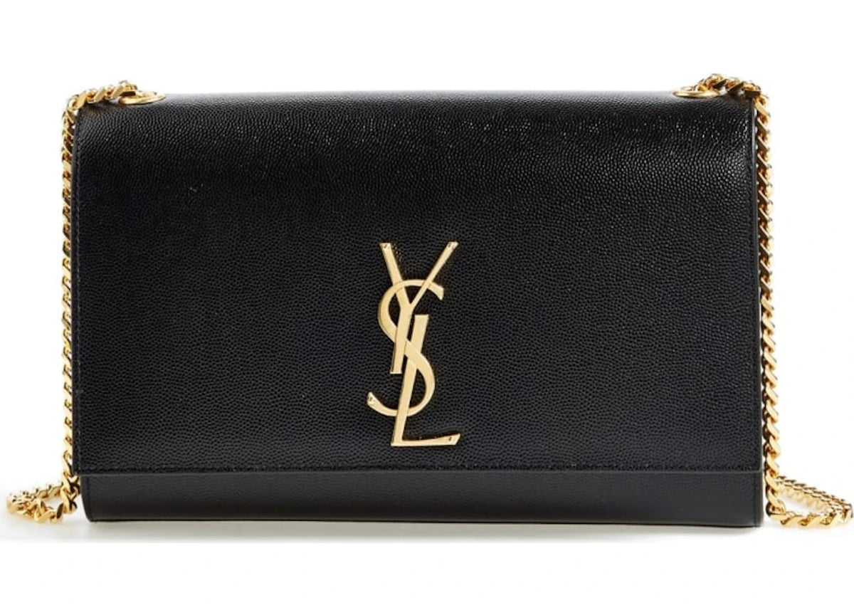 Saint Laurent Kate Medium Chain Bag in Grain De Poudre Gold-tone Black -1