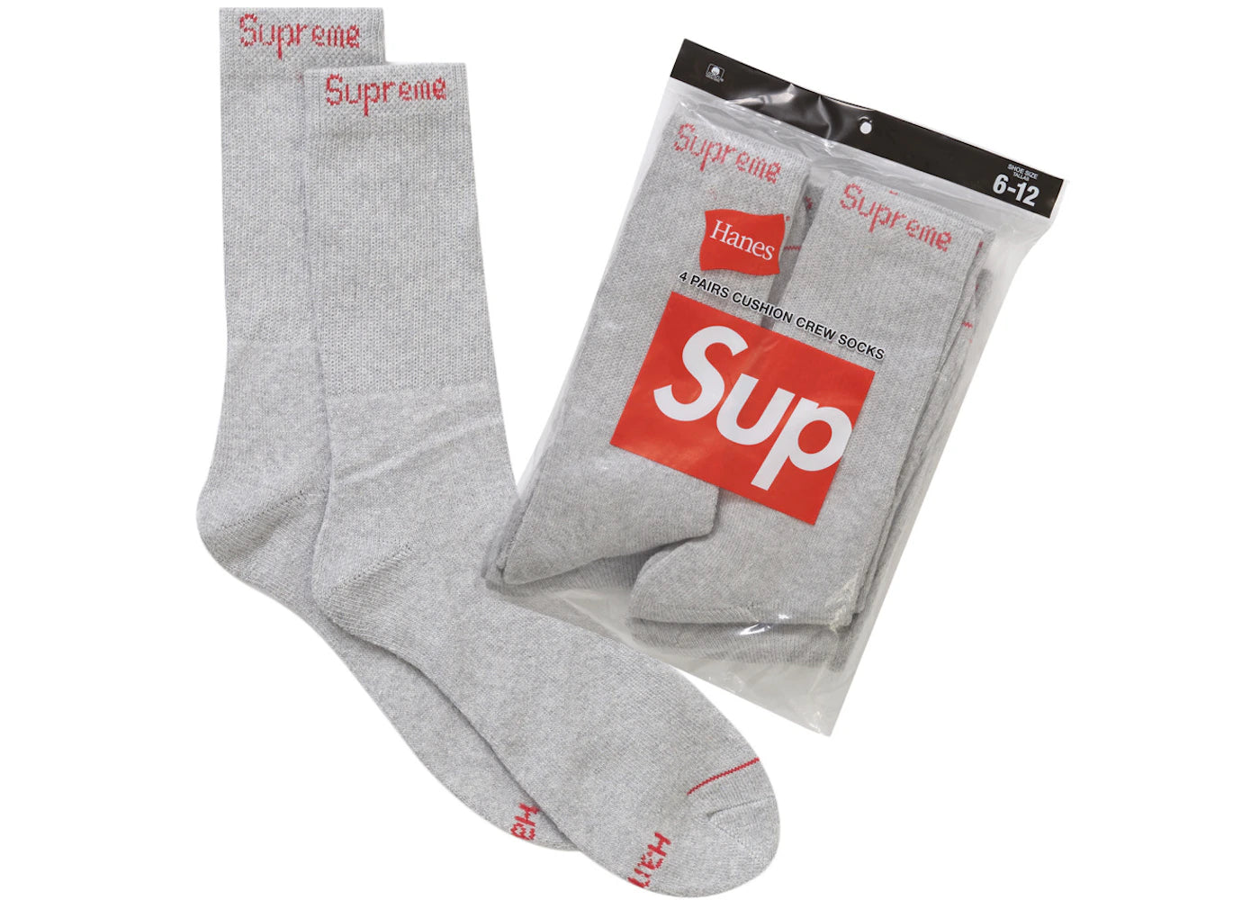 Supreme Hanes Crew Socks (4 Pack) Heather Grey -1