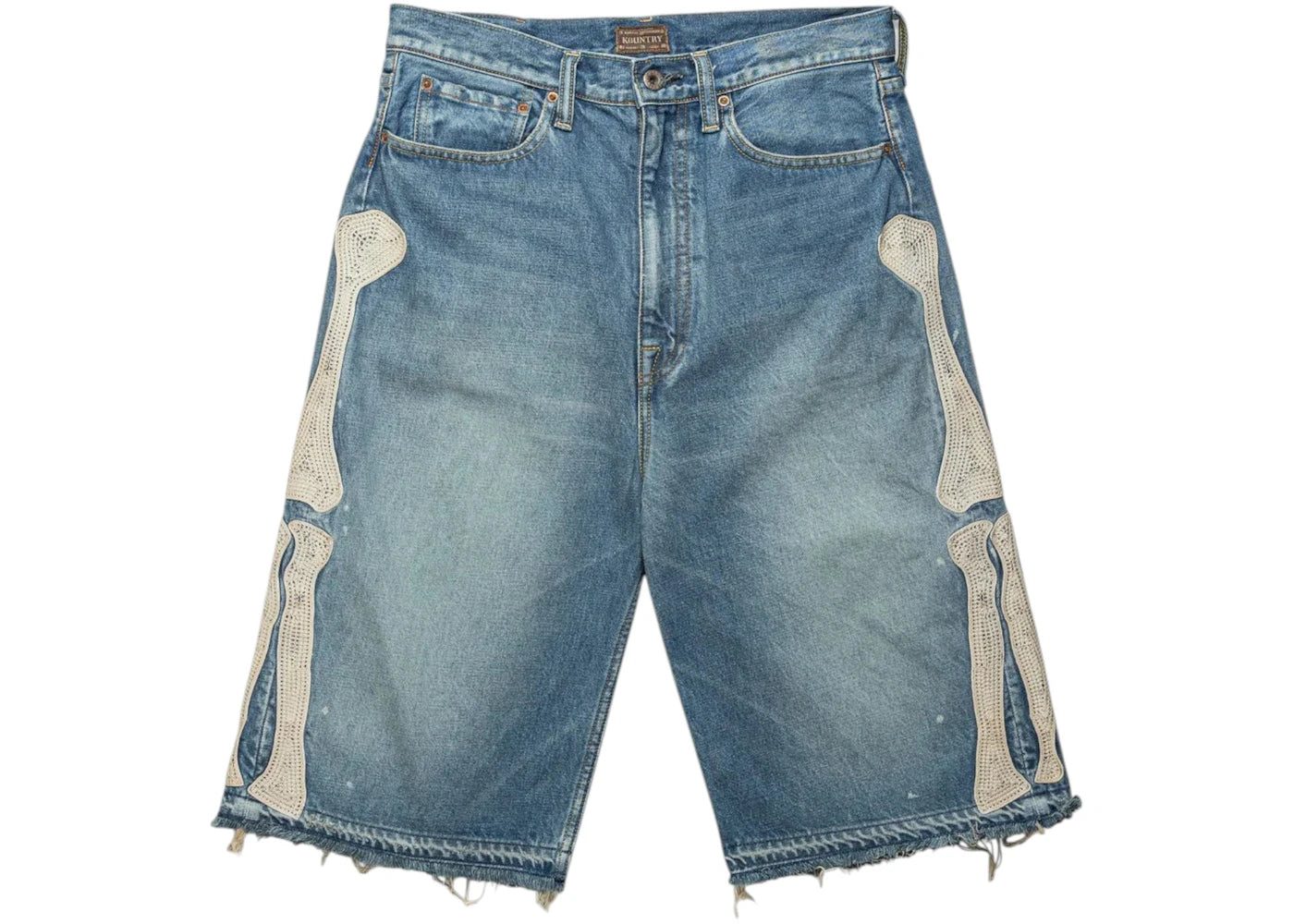 Kapital 14 Oz Denim 5P Bone Embroidery Shorts Light Indigo -1