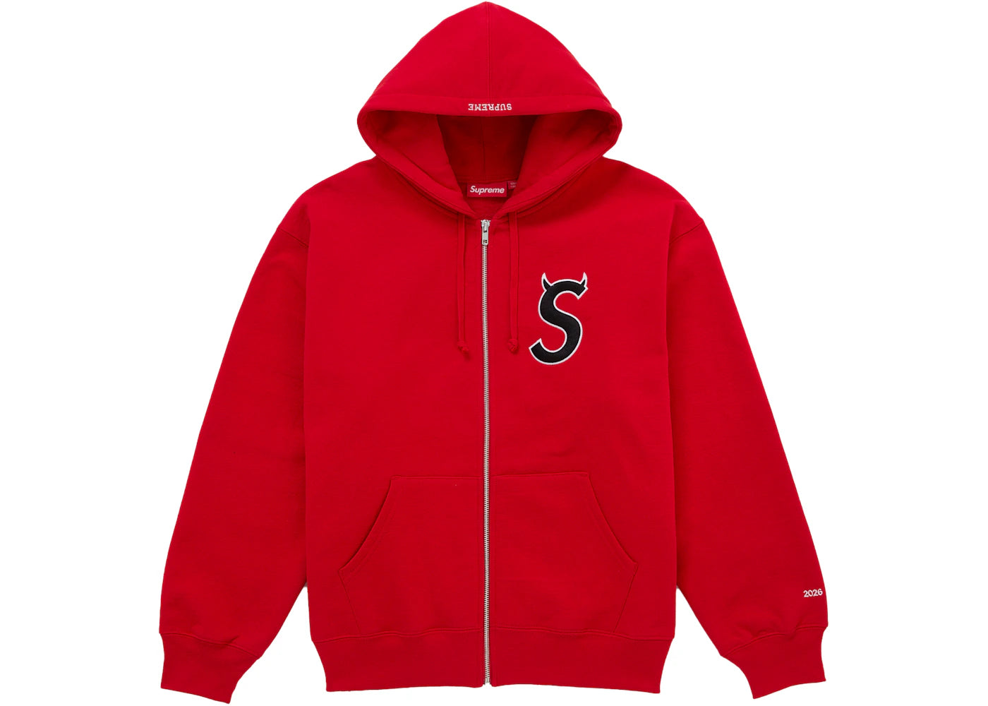 Supreme Devil S Logo Zip Up Hooded Sweatshirt Red -1